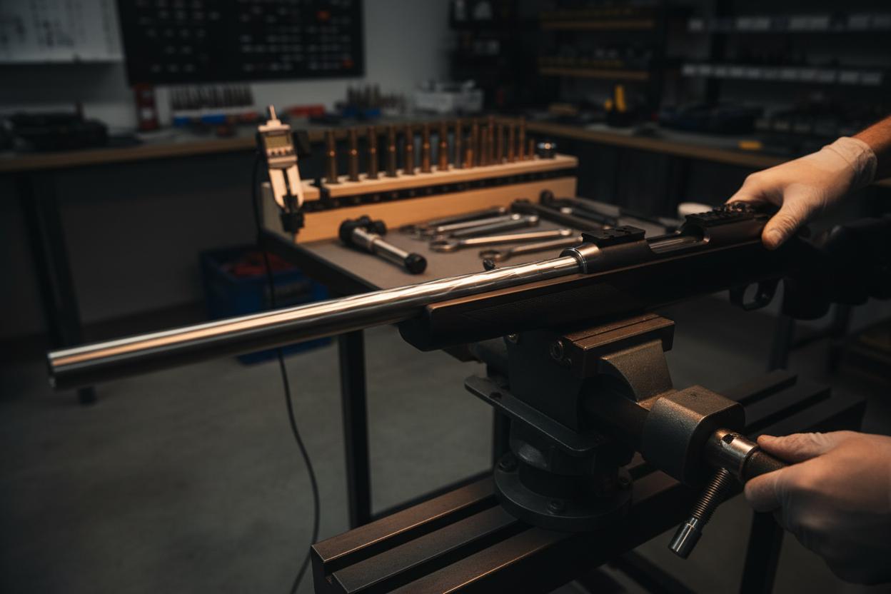 A rifle prepared for precision barrel work